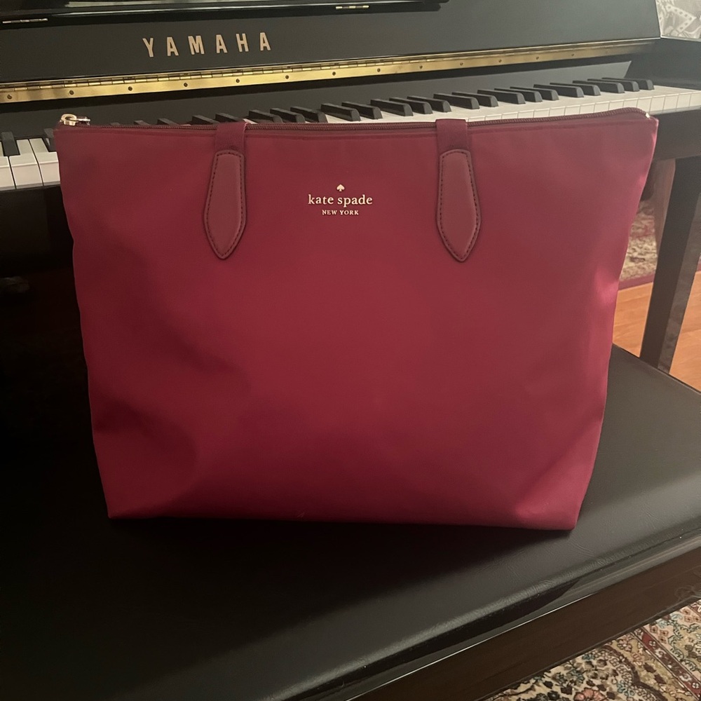 Kate Spade Deep Berry Nylon “light weight” Tote Bag with Minimalist Desi…
